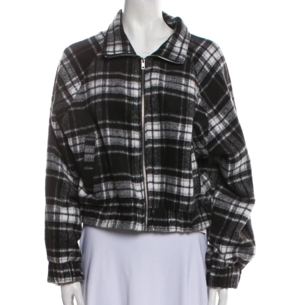 HYFVE Black and White Plaid Bomber Jacket